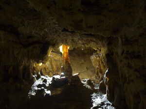 Charlotten Cave Special LED lights in a damp cave environment