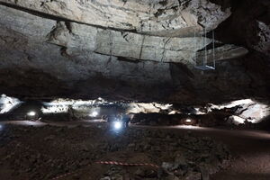 Heimkehle Südharz Germany Cave ceiling with indirect LED lighting